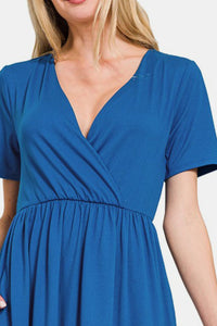 Hazel Blues® |  Zenana Surplice Short Sleeve Brushed DTY Dress