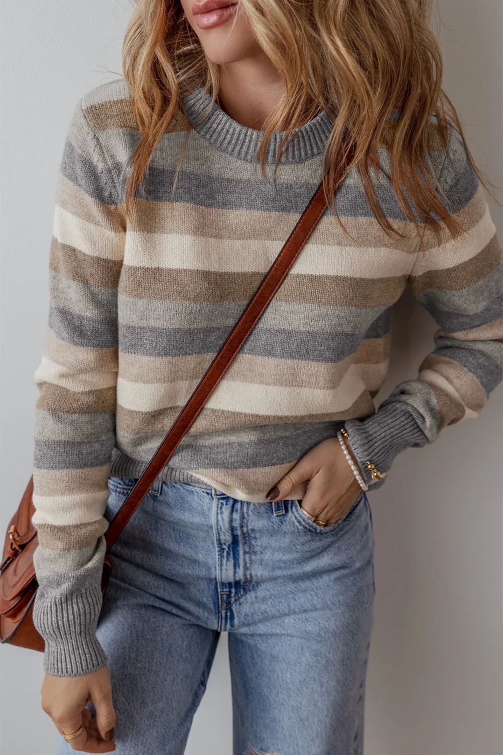 Hazel Blues® |  Striped Round Neck Long Sleeve Sweater