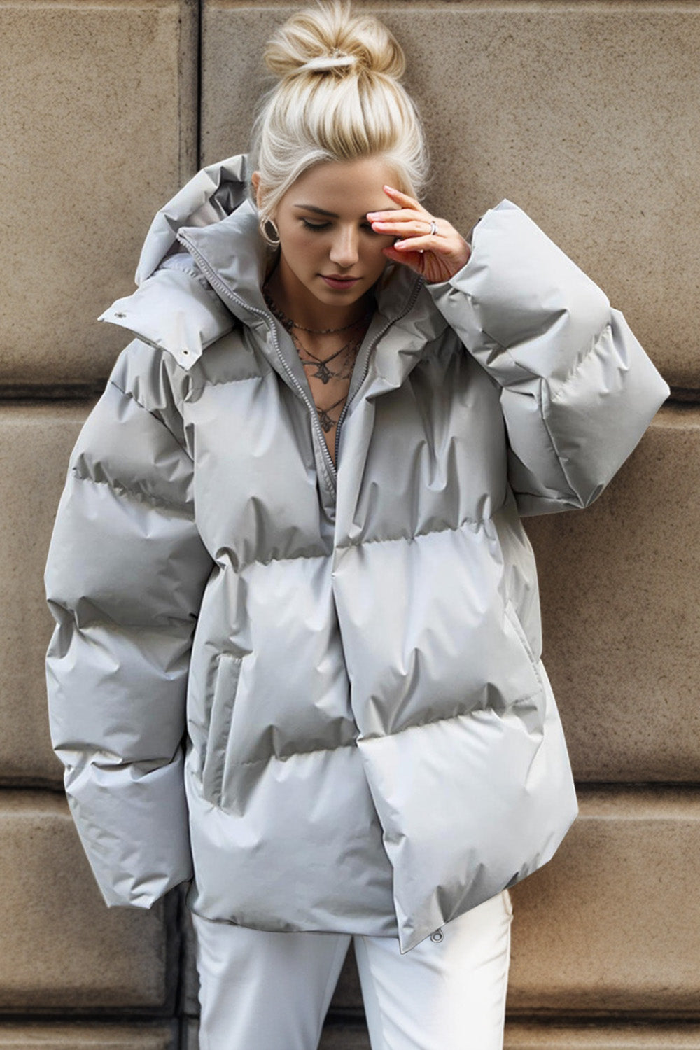 Hazel Blues® |  Pocketed Zip Up Hooded Puffer Jacket