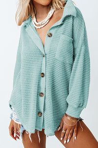 Hazel Blues® |  Waffle-Knit Collared Neck Long Sleeve Shirt