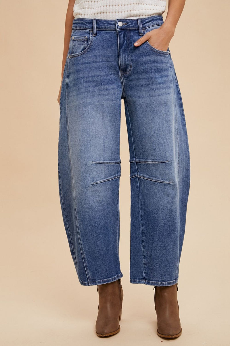 Hazel Blues® |  Annie Wear Mid Rise Barrel Leg Jeans with Pockets