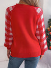 Hazel Blues® |  Reindeer Plaid Round Neck Long Sleeve Sweater