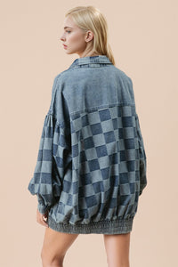 Hazel Blues® |  Double Take Checkered Button Up Denim Jacket