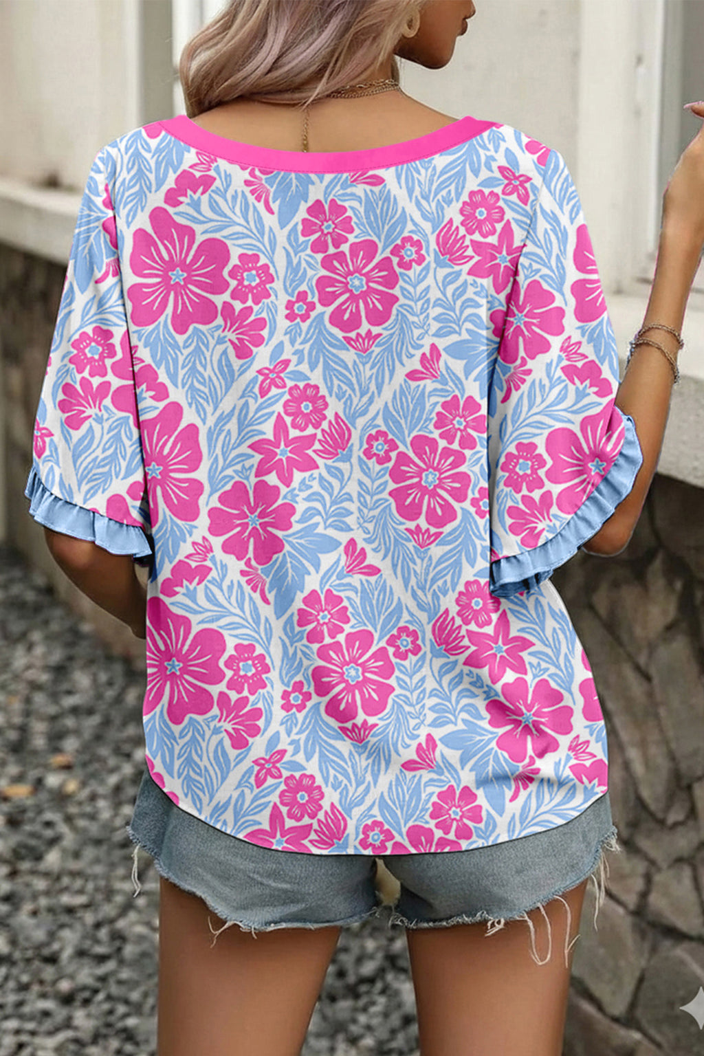 Emery Joy Rose Floral Color-Block Blouse