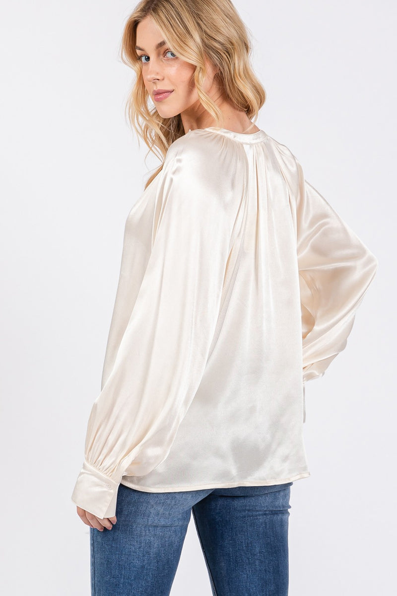 Hazel Blues® |  SAGE + FIG Notched Long Sleeve Blouse