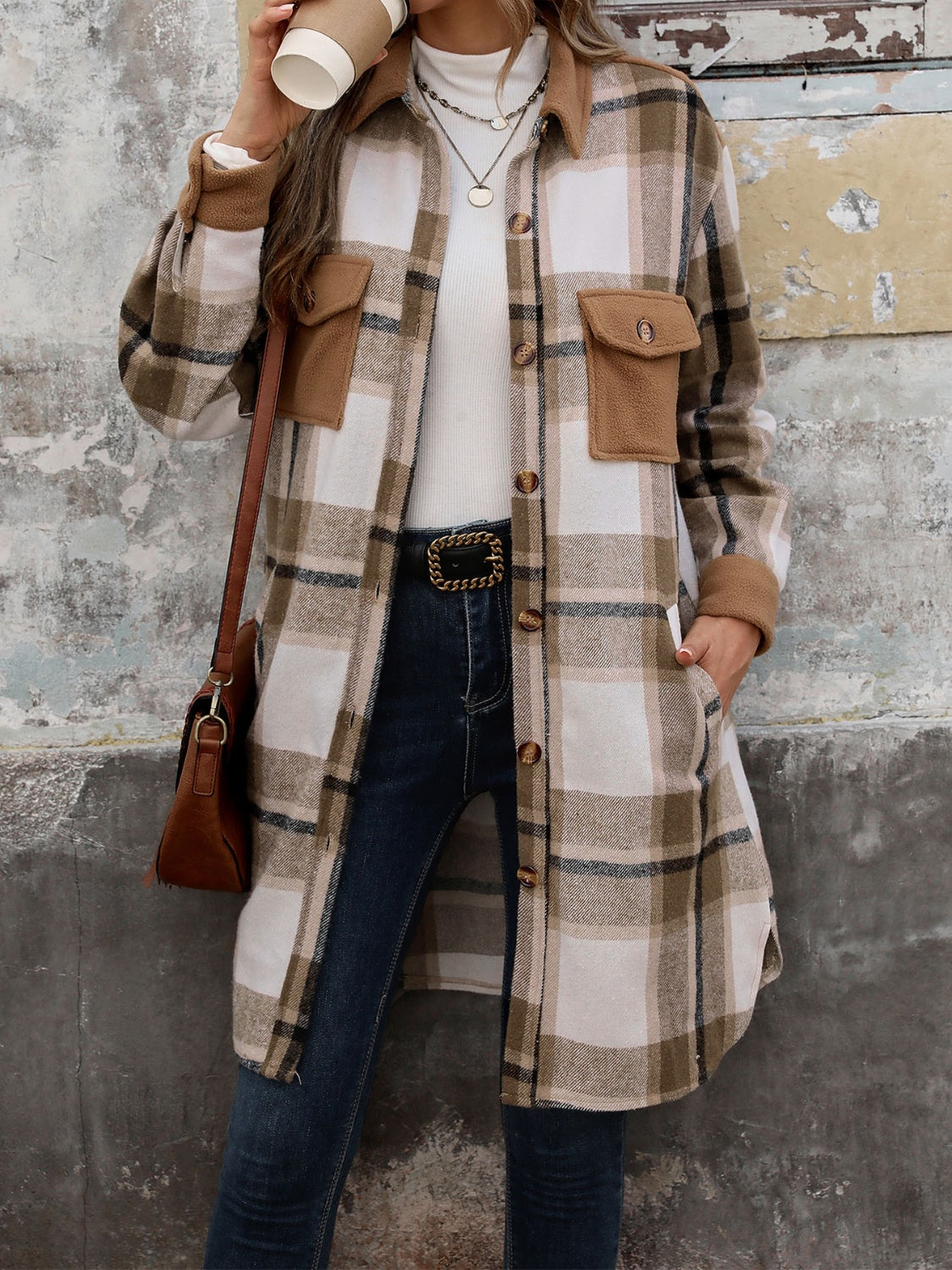 Hazel Blues® |  Plaid Button Up Long Sleeve Coat