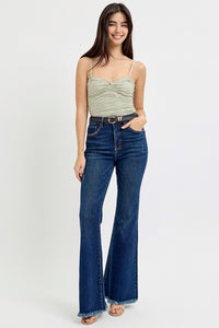 Hazel Blues® |  RISEN Tummy Control Frayed Hem Flare Jeans