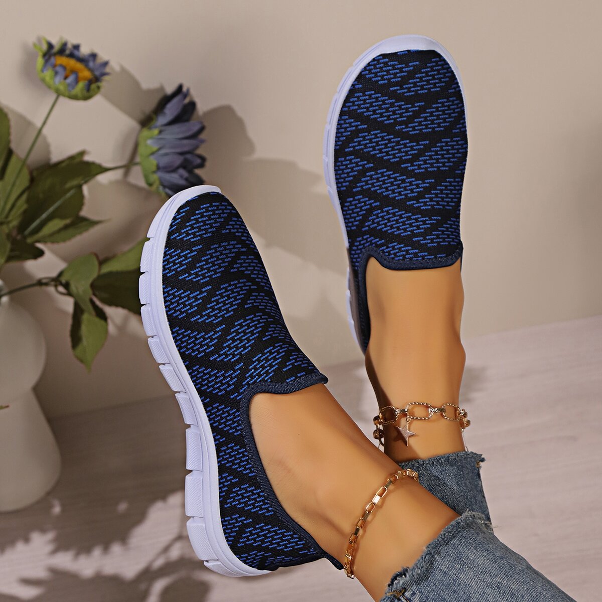 Hazel Blues® |  Round Toe Flat Slip-Ons