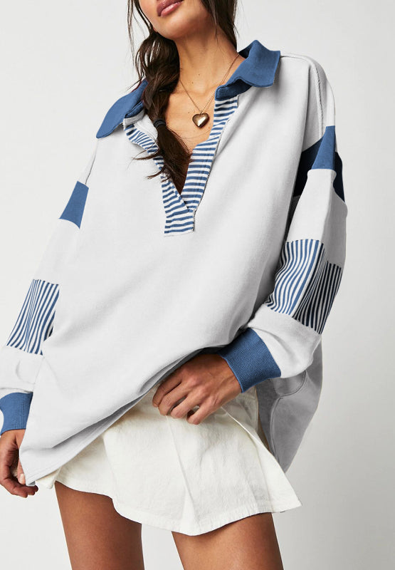 Hazel Blues® |  Color Block Johnny Collar Long Sleeve Sweatshirt