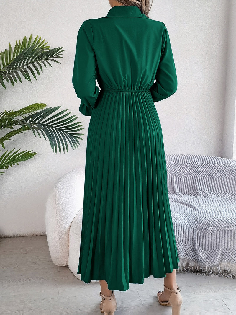 Hazel Blues | Pleated Half Button Long Sleeve Midi Dress Hazel Blues | Pleated Half Button Long Sleeve Midi Dress