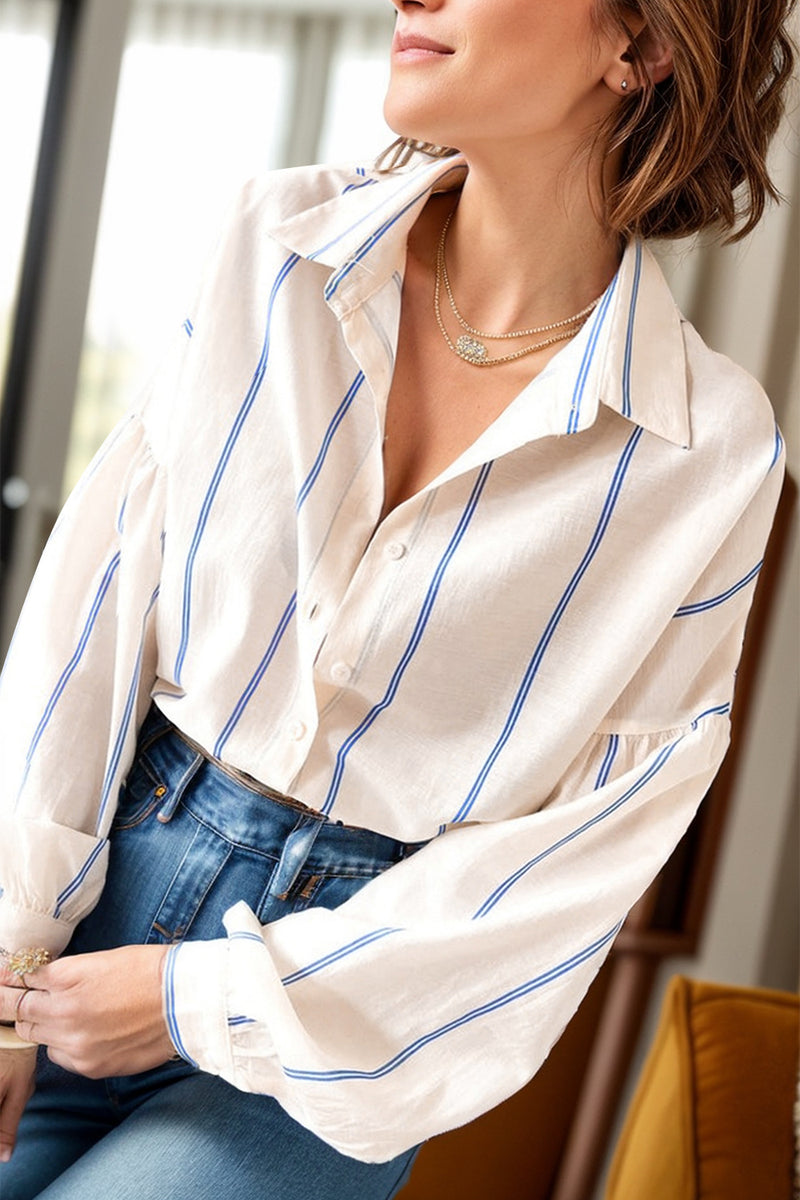 Hazel Blues® |  Striped Collared Neck Long Sleeve Shirt