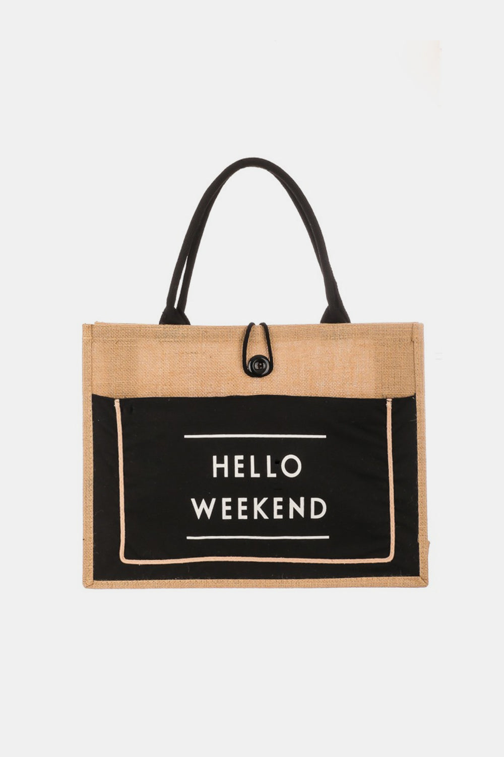 Hazel Blues® |  Fame Hello Weekend Burlap Tote Bag