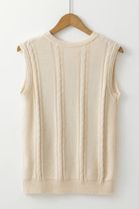 Hazel Blues® |  Embroidered Cable-Knit Round Neck Sweater Vest