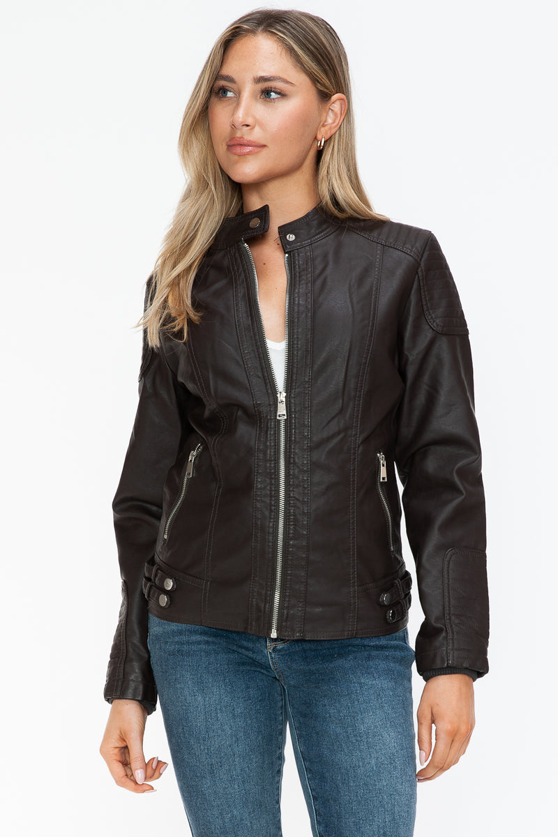 Hazel Blues® |  Snobbish Faux Leather Biker Jacket with Side Zip Pockets