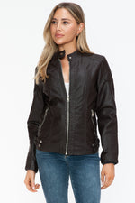 Hazel Blues® |  Snobbish Faux Leather Biker Jacket with Side Zip Pockets