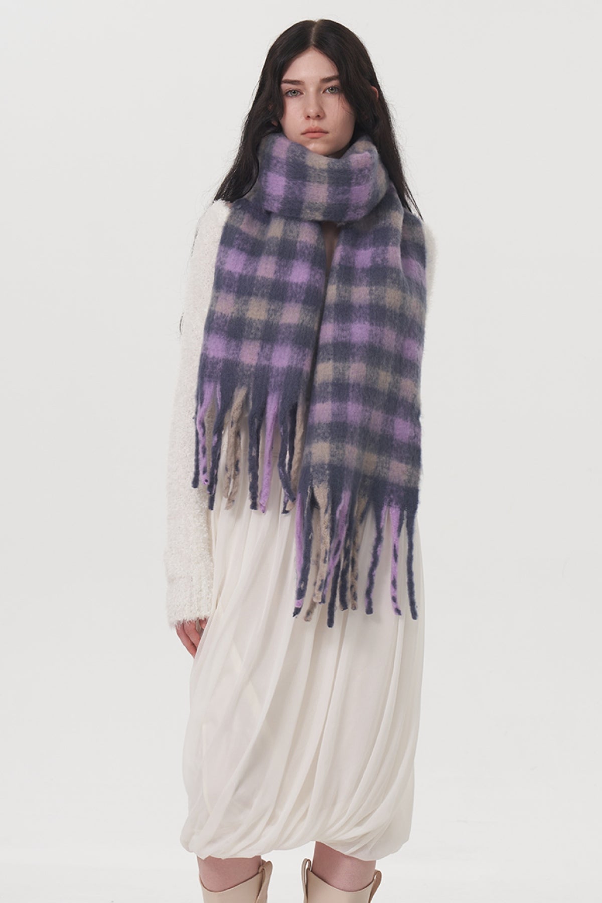 Hazel Blues® |  Fringe Plaid Polyester Scarf