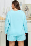 Hazel Blues® | Aruba Blue Solid Color Splicing Raw Hem Pullover Top Shorts Set