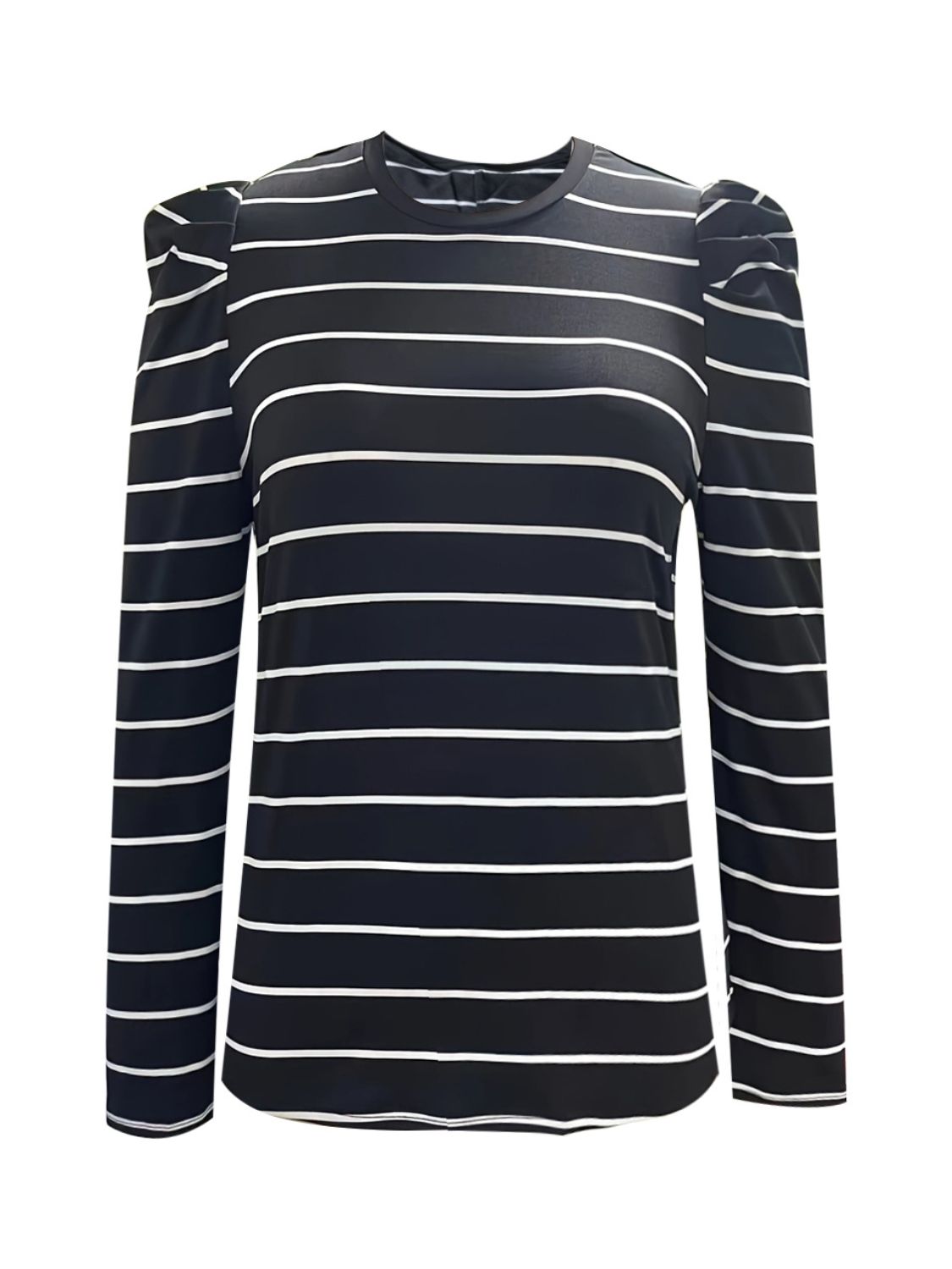 Hazel Blues® |  Striped Round Neck Puff Sleeve T-Shirt