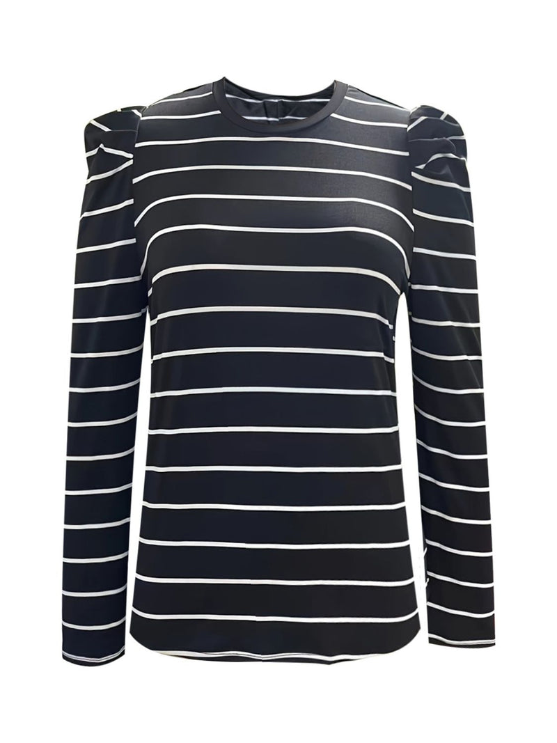 Hazel Blues® |  Striped Round Neck Puff Sleeve T-Shirt