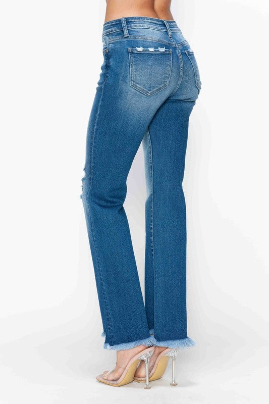 Hazel Blues® |  bytos Raw Hem Distressed Mid Rise Straight Jeans