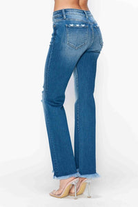 Hazel Blues® |  bytos Raw Hem Distressed Mid Rise Straight Jeans