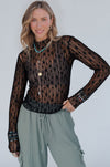 Hazel Blues® |  Ashleigh Blue Sheer Floral Lace Long Sleeve Slim Fit Top
