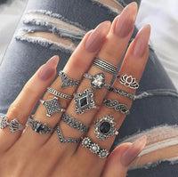 Hazel Blues® |  15 Piece Alloy Vintage Ring Set