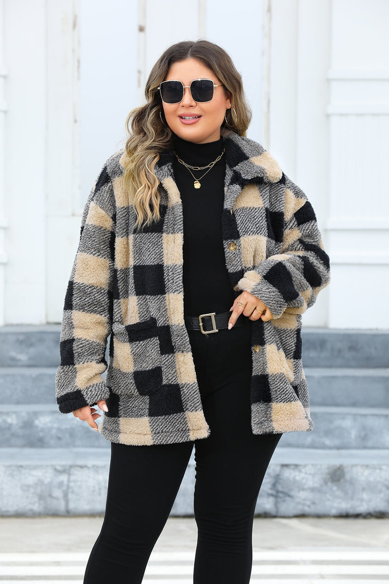 Hazel Blues® | Plaid Button Up Long Sleeve Coat