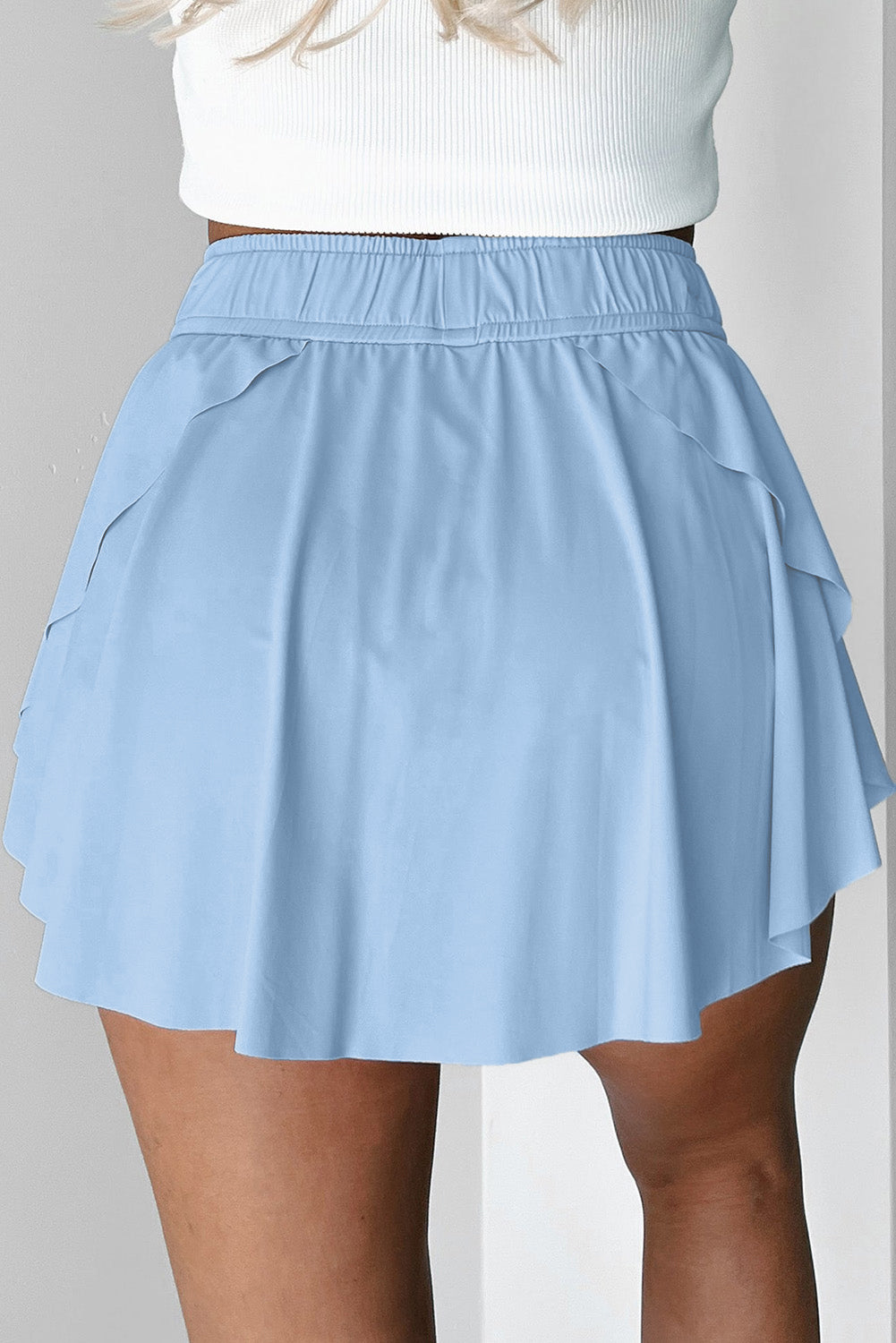 Camille Reese Sky Blue Drawstring Elastic Waistband Lined Tennis Skorts