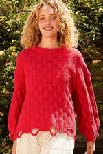 Hazel Blues® |  POL Checkered Distressed Edge Sweater