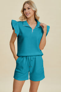 Hazel Blues® |  Double Take Texture Flounce Sleeve Top and Shorts Set