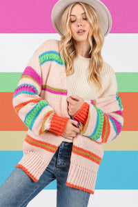 Hazel Blues® |  SAGE + FIG Rainbow Striped Open Front Knit Cardigan