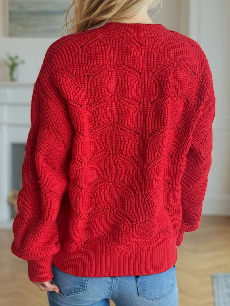 Hazel Blues® |  Openwork Round Neck Dropped Shoulder Sweater