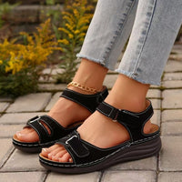 Hazel Blues® |  PU Leather Wedge Buckle Sandals