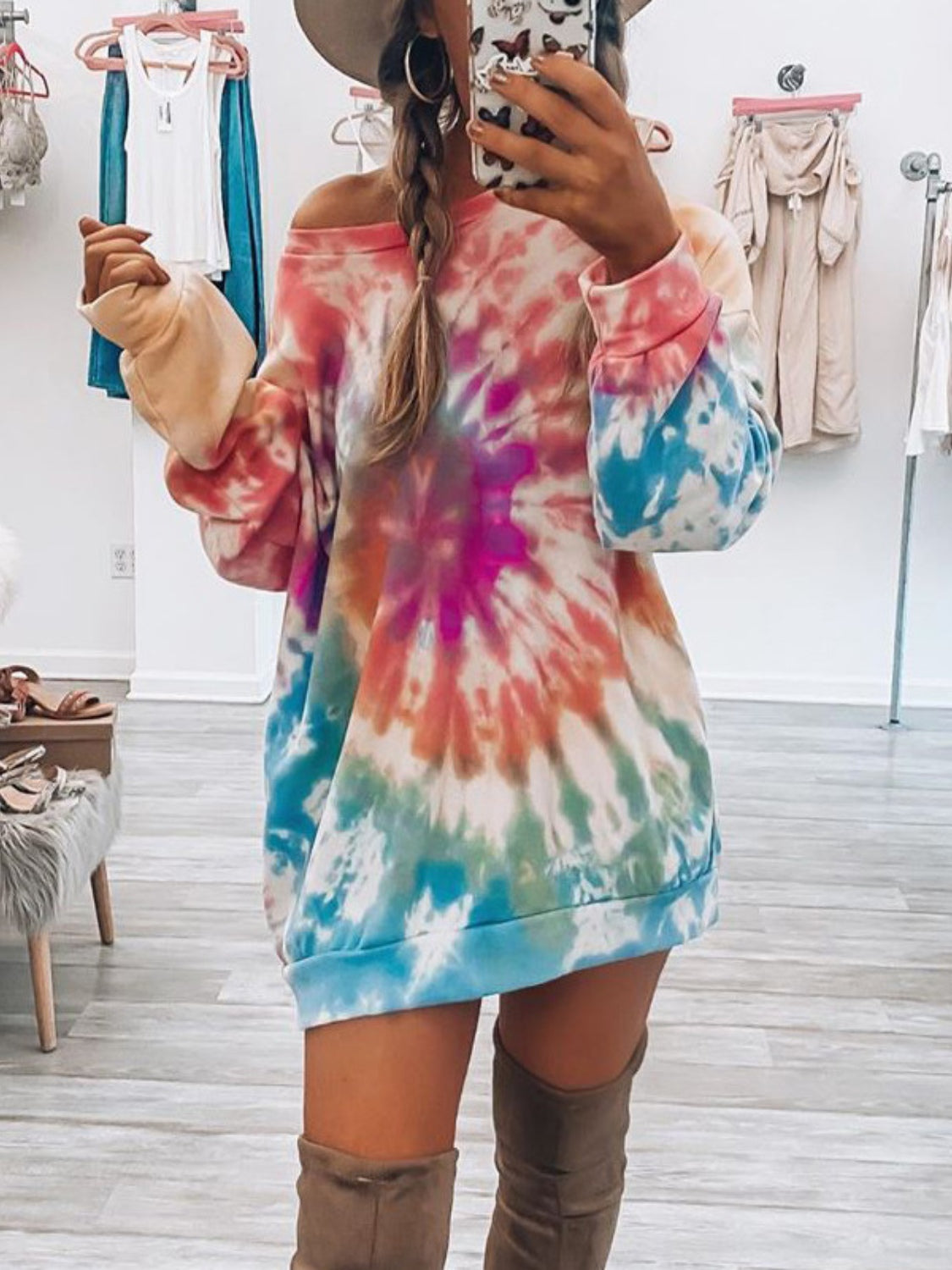 Hazel Blues® |  Tie-Dye Round Neck Long Sleeve Dress