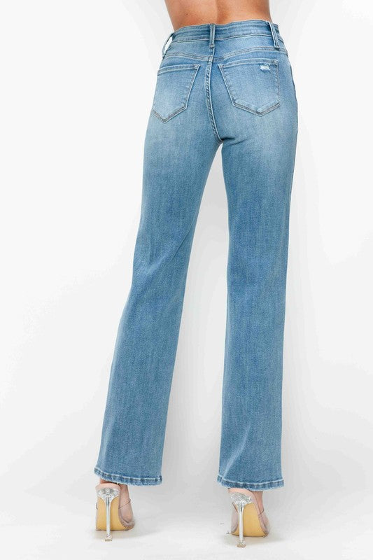 Hazel Blues® |  bytos Distressed High Rise Straight Jeans