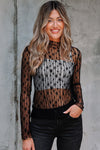 Hazel Blues® |  Ashleigh Blue Sheer Floral Lace Long Sleeve Slim Fit Top