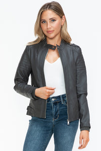 Hazel Blues® |  Snobbish PU Leather Biker Jacket with Side Zip Pockets