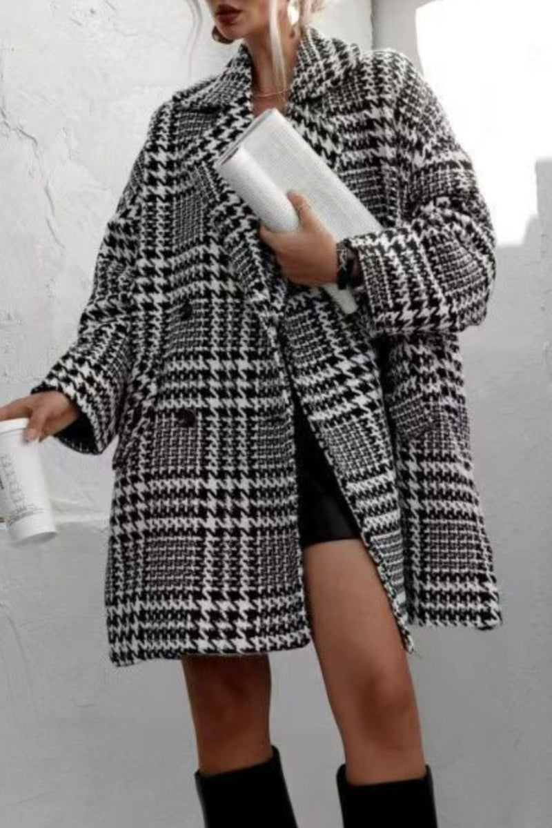 Hazel Blues® |  Houndstooth Collared Neck Long Sleeve Coat