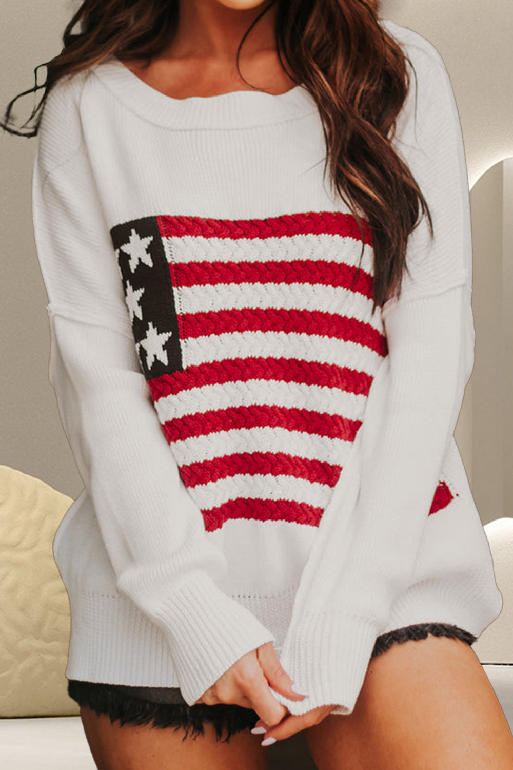 Hazel Blues® |  US Flag Round Neck Long Sleeve Knit Top