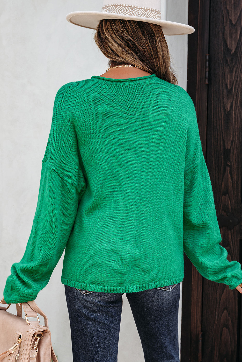 Hazel Blues® |  Bright Green Solid Color Knit Button Drop Shoulder Sweater Cardigan