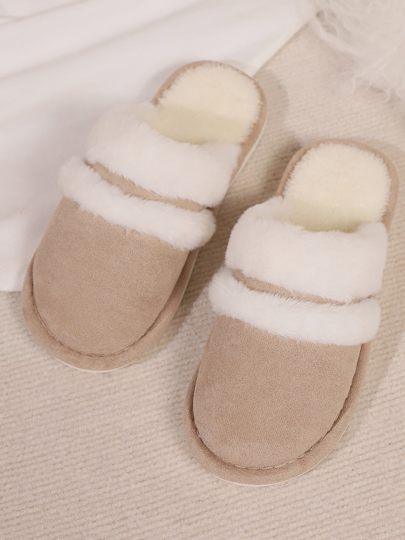 Hazel Blues® |  Contrast Faux Fur Round Toe Slippers