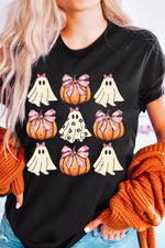 Hazel Blues® |  Black Bowknot Ghost Pumpkin Graphic Halloween T Shirt