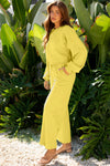 Hazel Blues® |  Yellow Cream Drop Shoulder Puff Sleeve Crop Pullover Drawstring Wide Leg Pants Set
