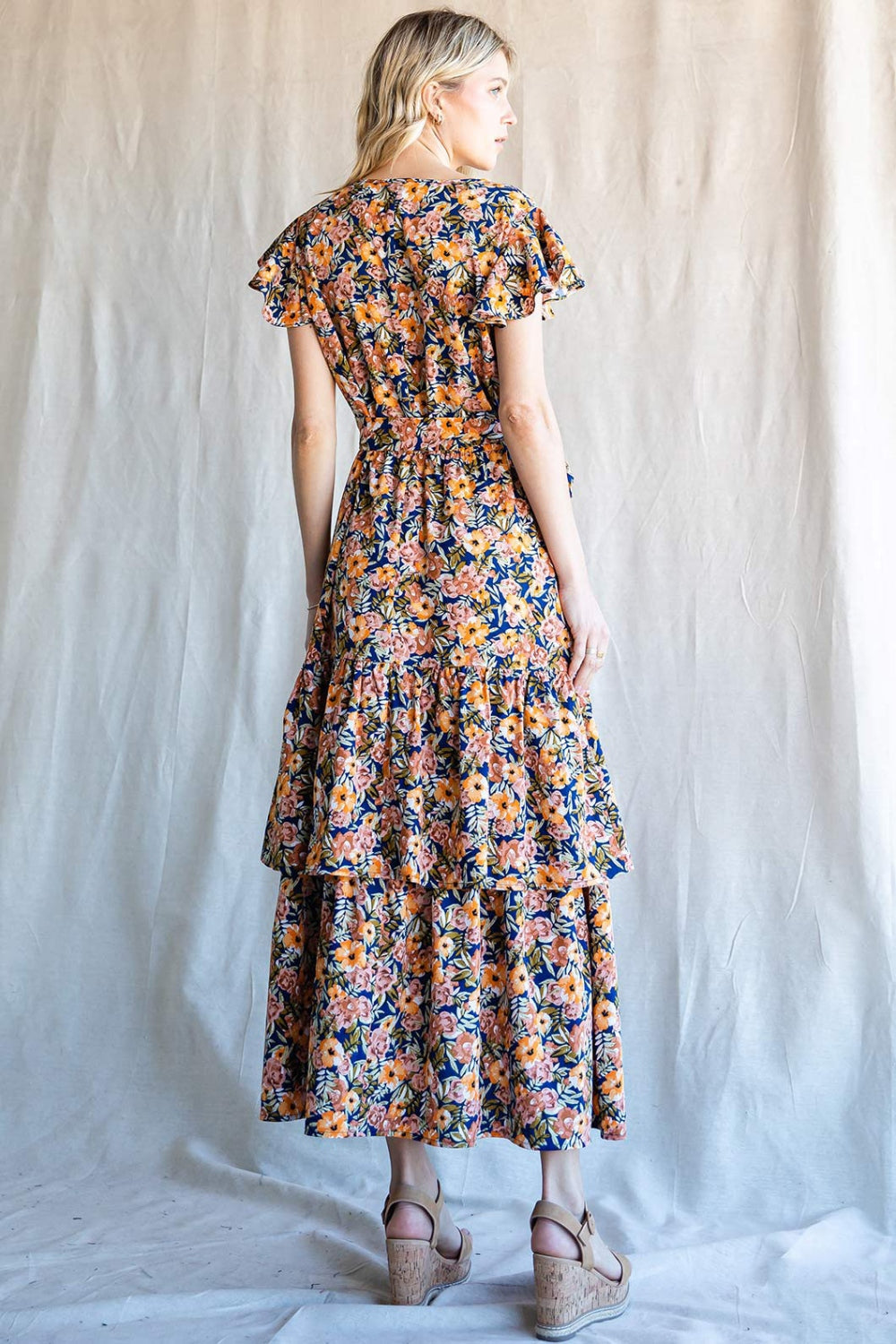 Hazel Blues® |  Cotton Bleu by Nu Label Floral Ruffled Midi Dress