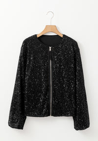 Sequin Zip Up Long Sleeve Jacket