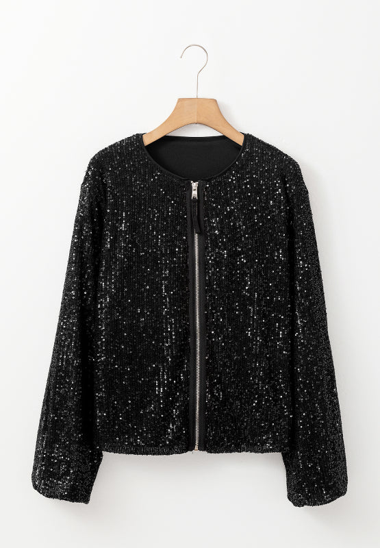 Hazel Blues® |  Sequin Zip Up Long Sleeve Jacket