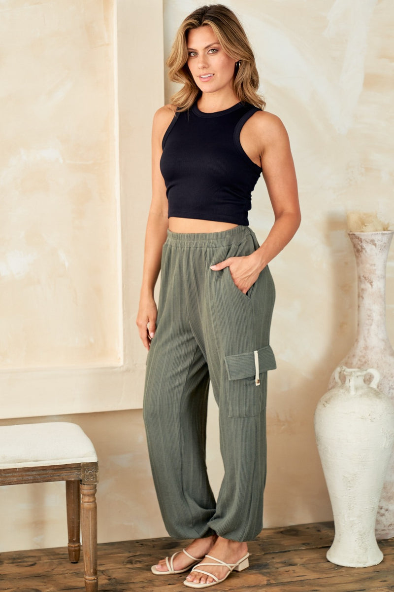 Hazel Blues® |  Hailey & Co Textured Rib Cargo Pants