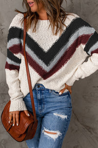 Hazel Blues® |  Contrast Dropped Shoulder Long Sleeve Sweater