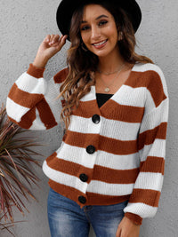 Hazel Blues® |  Striped Button Up Long Sleeve Sweater